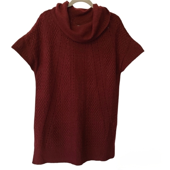Lane Bryant Sweater Dress Short Sleeve Cowl Neck Burgundy Size 14 / 16 - Picture 1 of 15